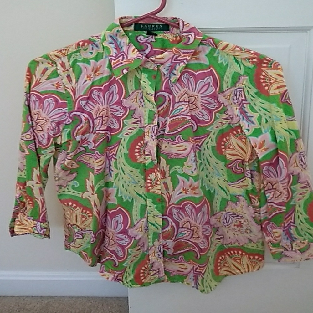 Womens petite M Ralph Lauren floral polo